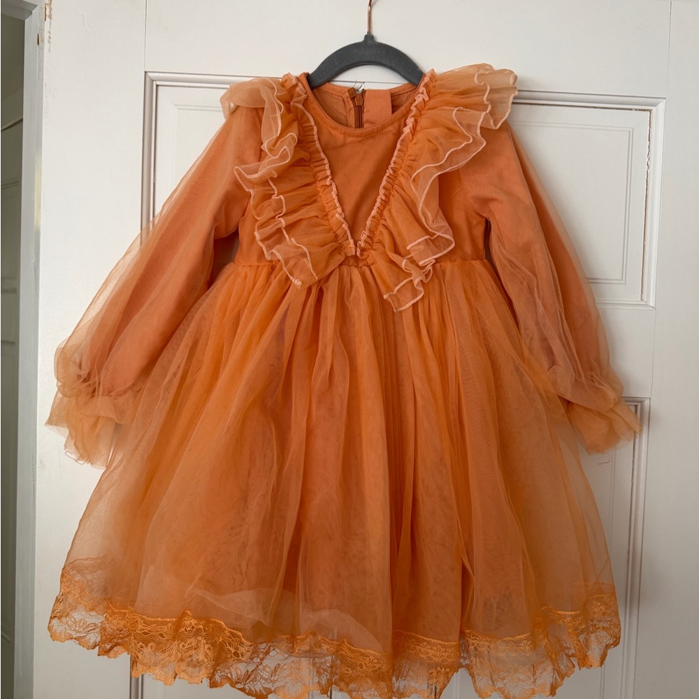Girls 3T-4T Orange Ruffle Tulle Party Dress